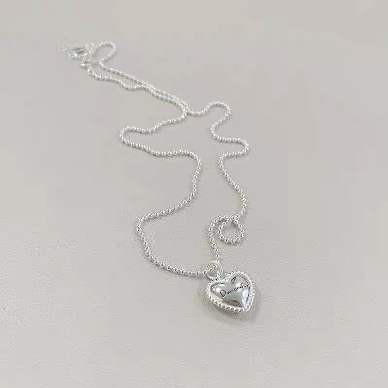 S925 Korean version Rice Bead Heart Necklace for Women Spring and Summer, new simple and niche style neckchain, light luxury and versatile collarbone chain Specification image