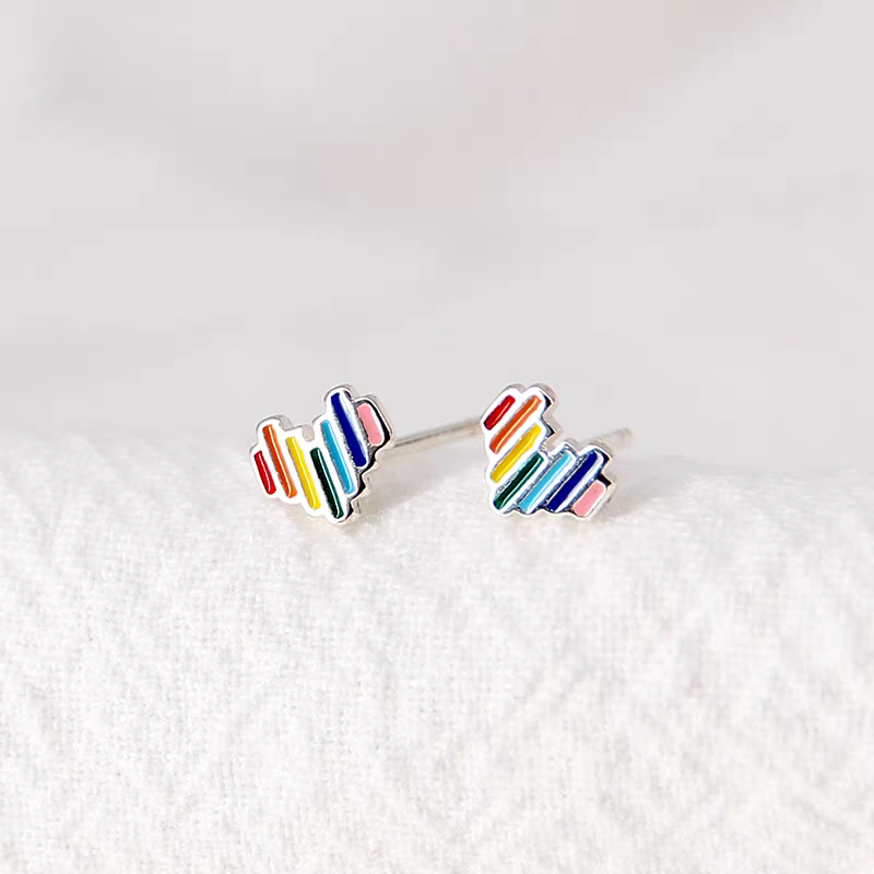 S925 sterling silver rainbow heart Stud earrings for women details Picture