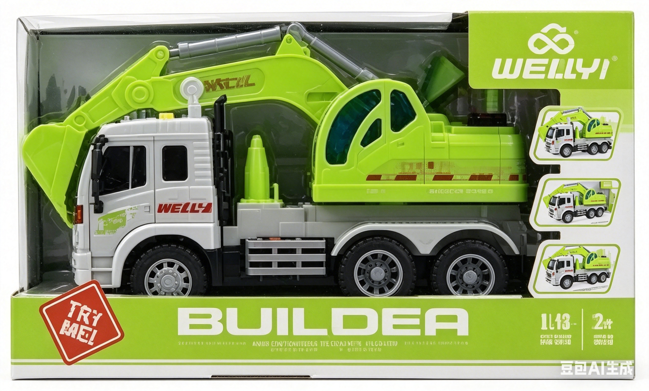 WY311D1:16 Green new energy vehicle (light and sound) alloy car model model toy car excavator Truck Car model simulation exquisite movable toy Item Picture