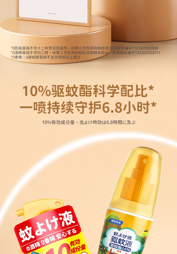 福鸽未来驱蚊液金装（无香型）200ml 无酒精户外专用白纹伊蚊克星  防驱蚊液详情图4