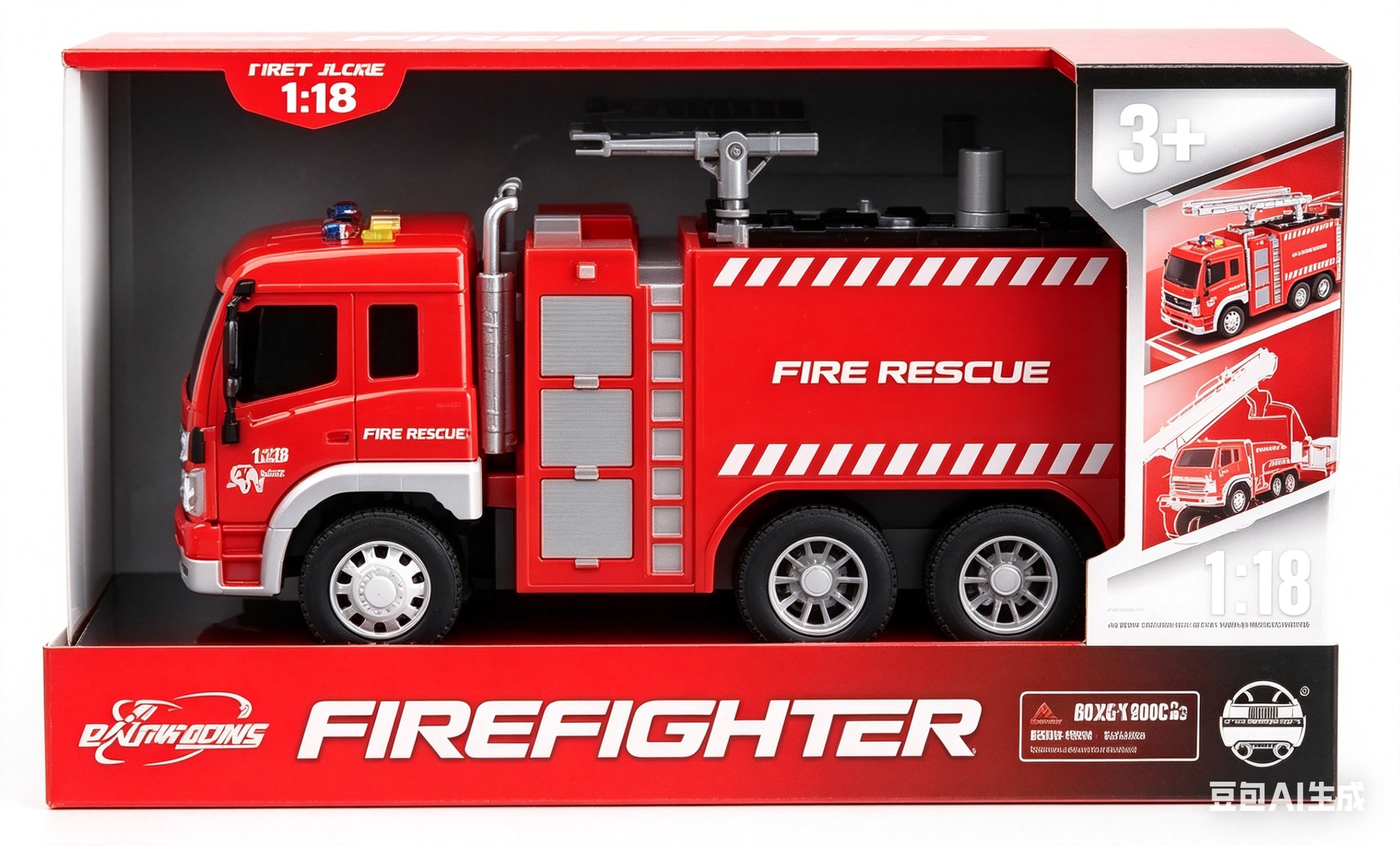 Literary and artistic WY352A1:16 Inertial spray Car (four-button with light, sound and spray function) Red fire engine model alloy car model Toy car model Car model Specification image