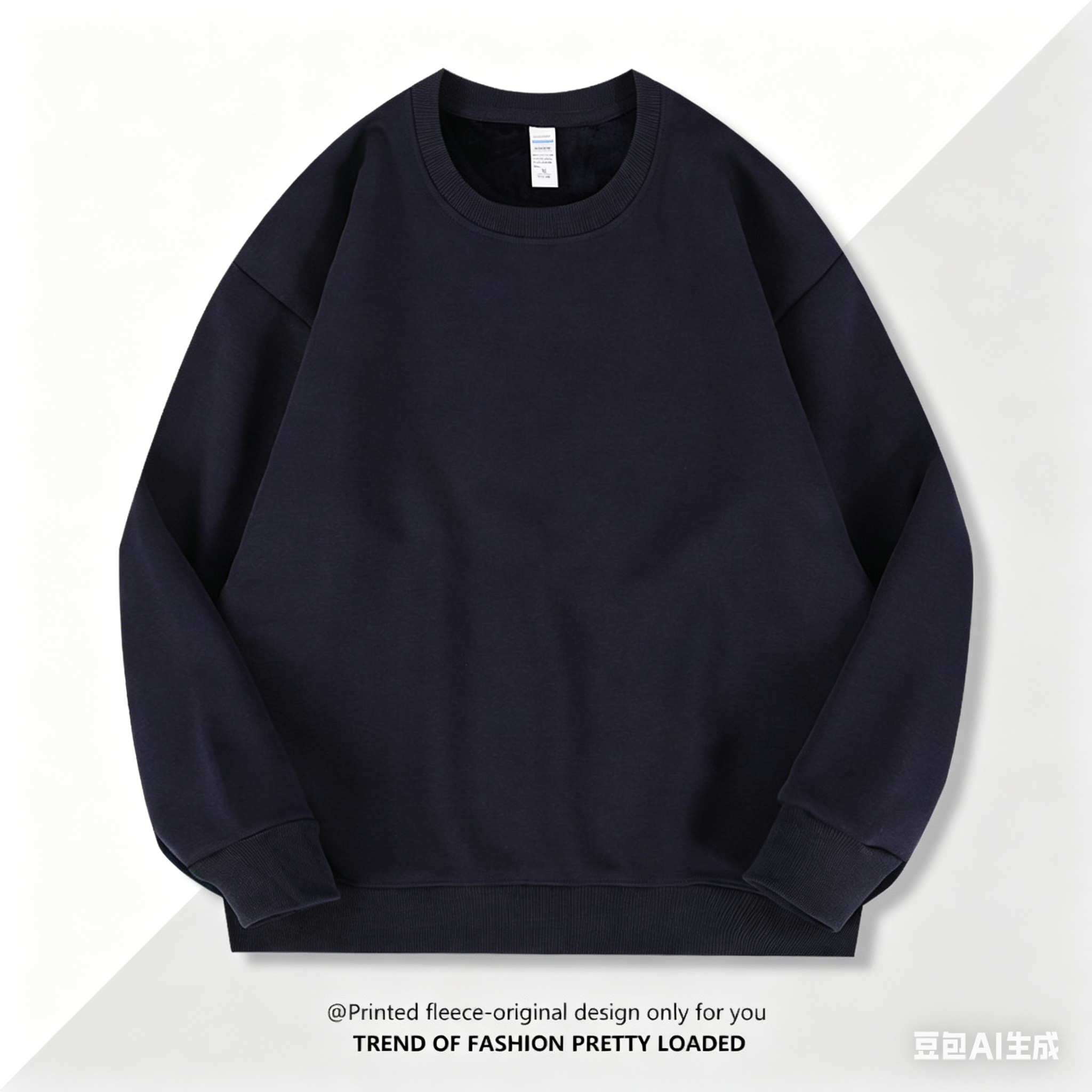 Custom-made 420g solid color fleece round neck off-the-shoulder loose sweatshirt for both men and women, blank shirt with logo printing details Picture