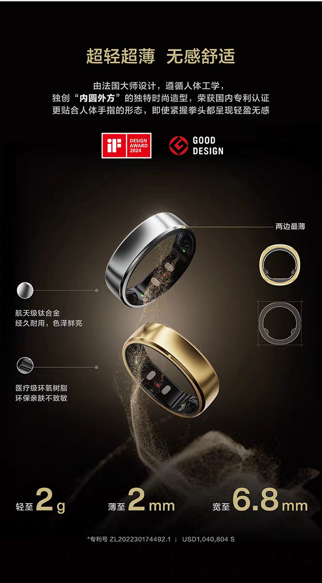 RingConn Gen 2 智能戒指 睡眠呼吸暂停监测 心率变异 血氧 女性生理期预测健康指导 超长续航 耀阳金详情图4