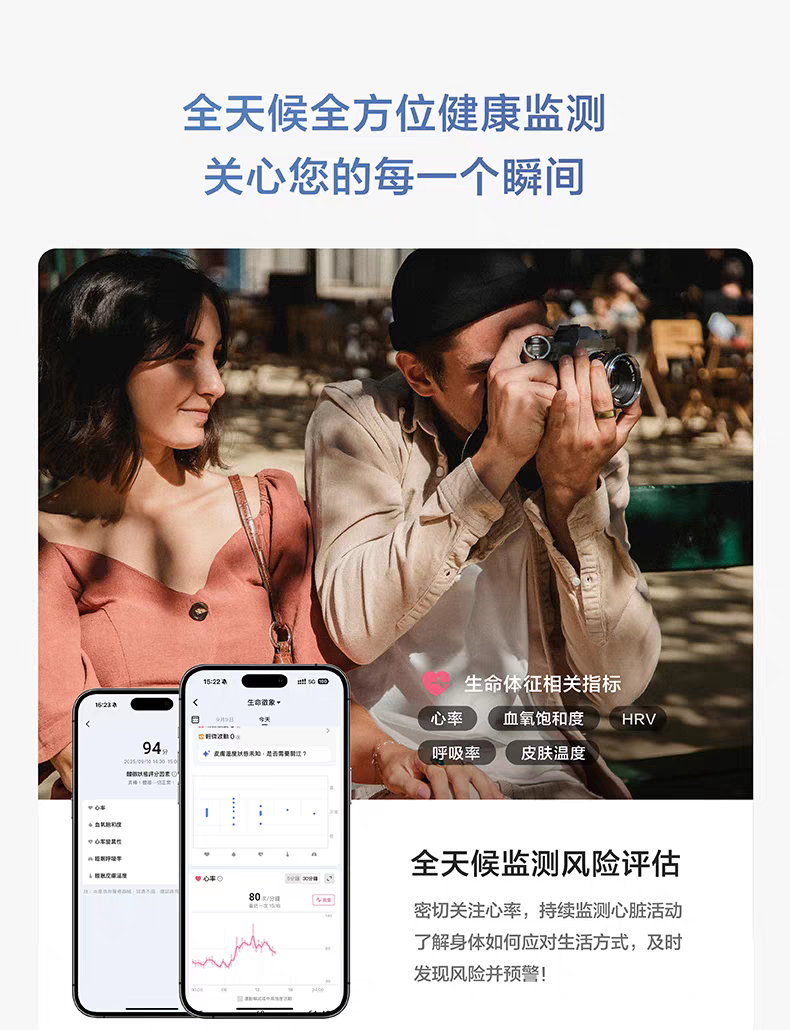 RingConn Gen 2 智能戒指 睡眠呼吸暂停监测 心率变异 血氧 女性生理期预测健康指导 超长续航 耀阳金详情图12