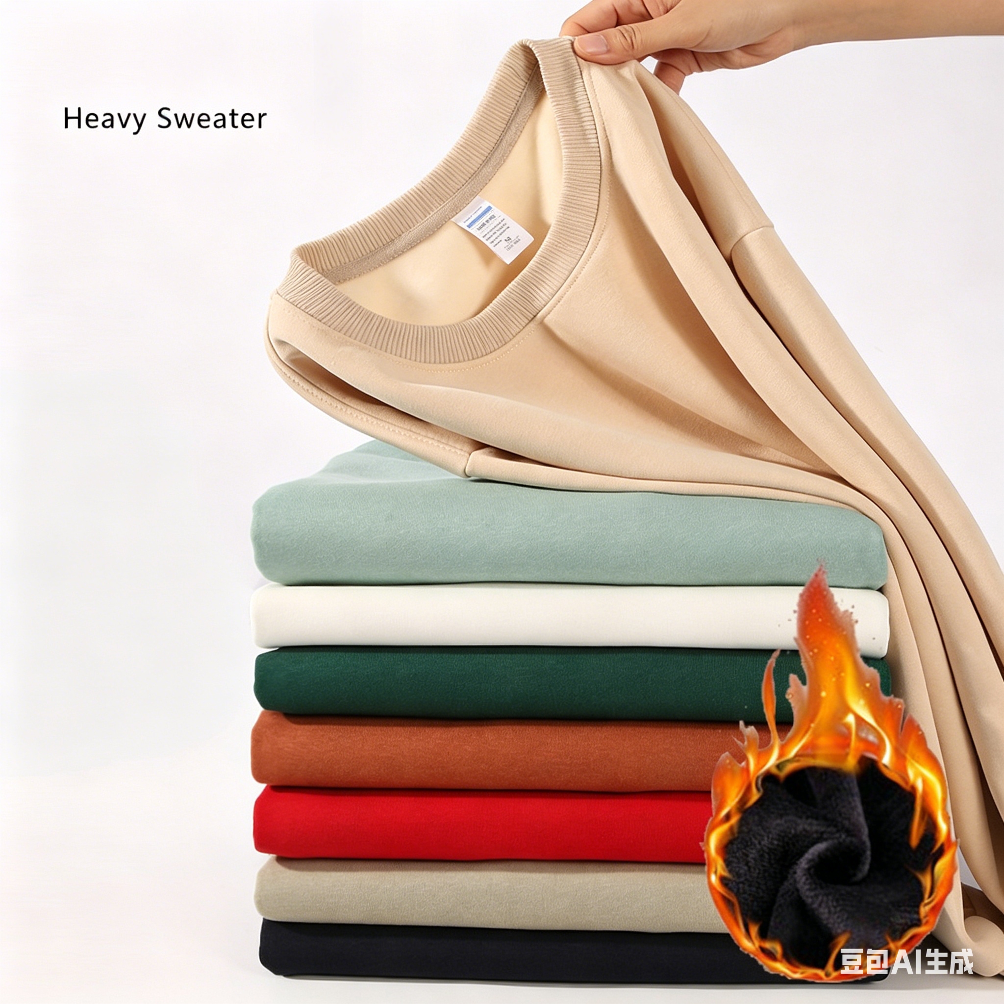 Custom-made 420g solid color fleece round neck off-the-shoulder loose sweatshirt for both men and women, blank shirt with logo printing Specification drawing