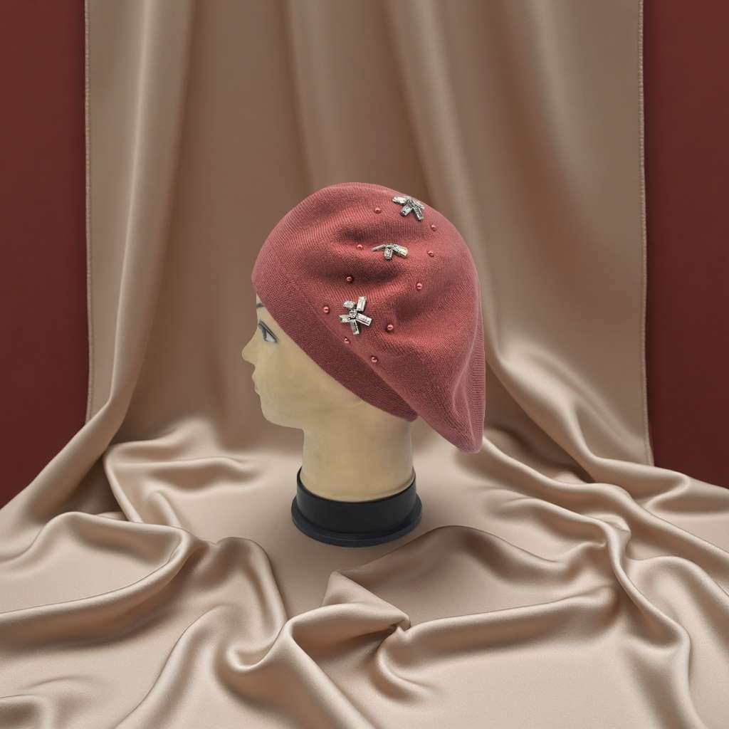 Handmade rhindiamond and cashmere blended double-layer beret cap for women's winter, versatile knitted woolen cap for autumn and winter, custom-made for export in color and style detail image 5