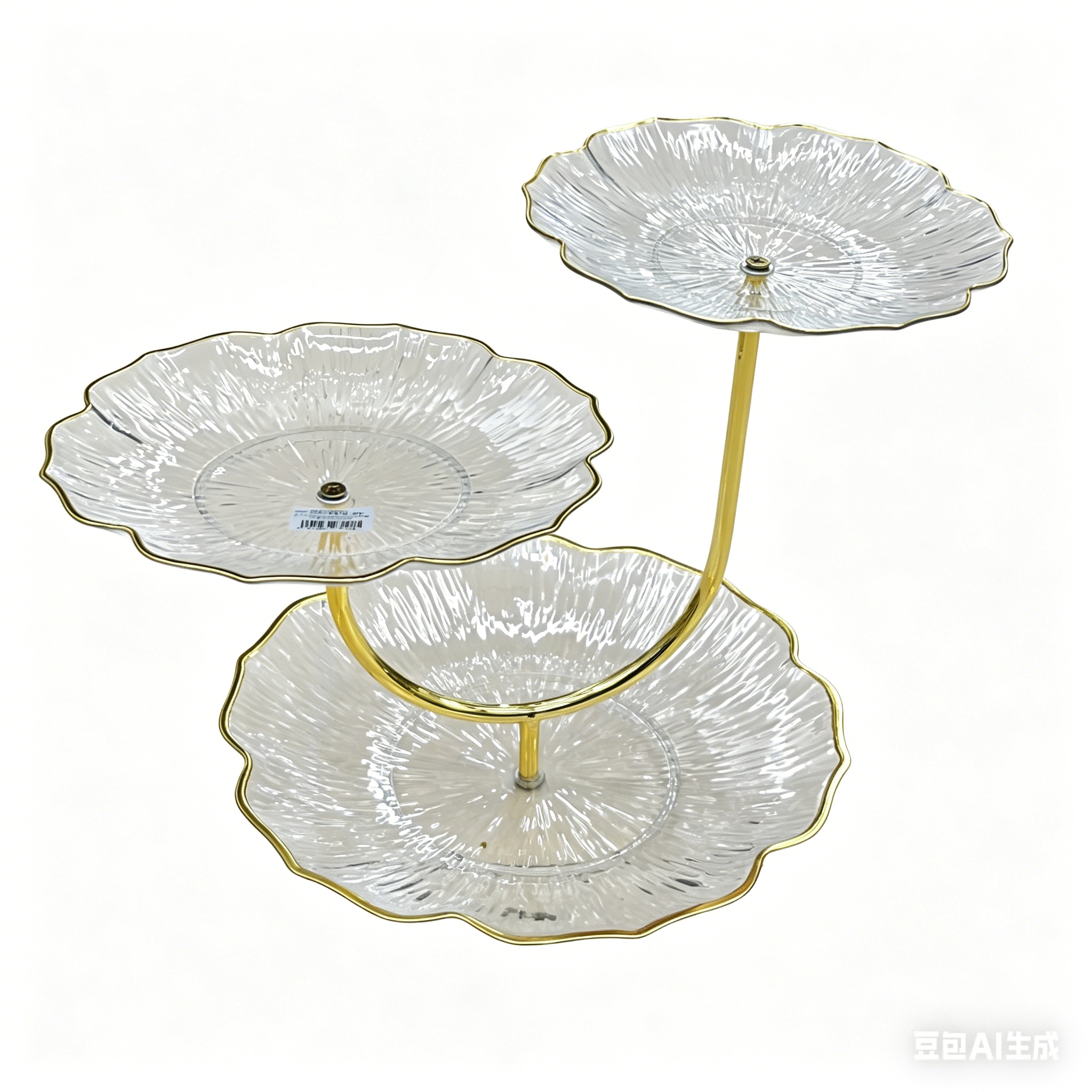 Light luxury gold-edge three-story lotus leaf fruit plate, home living room coffee table, fruit plate, snack storage tray, creative pastry rack Item Picture