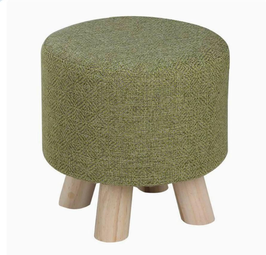 Cotton and linen fabric solid wood round stools, coffee tables, low stools, children's shoe-changing stools, living room and bedroom solid-color detachable cloth cover stools Item Picture