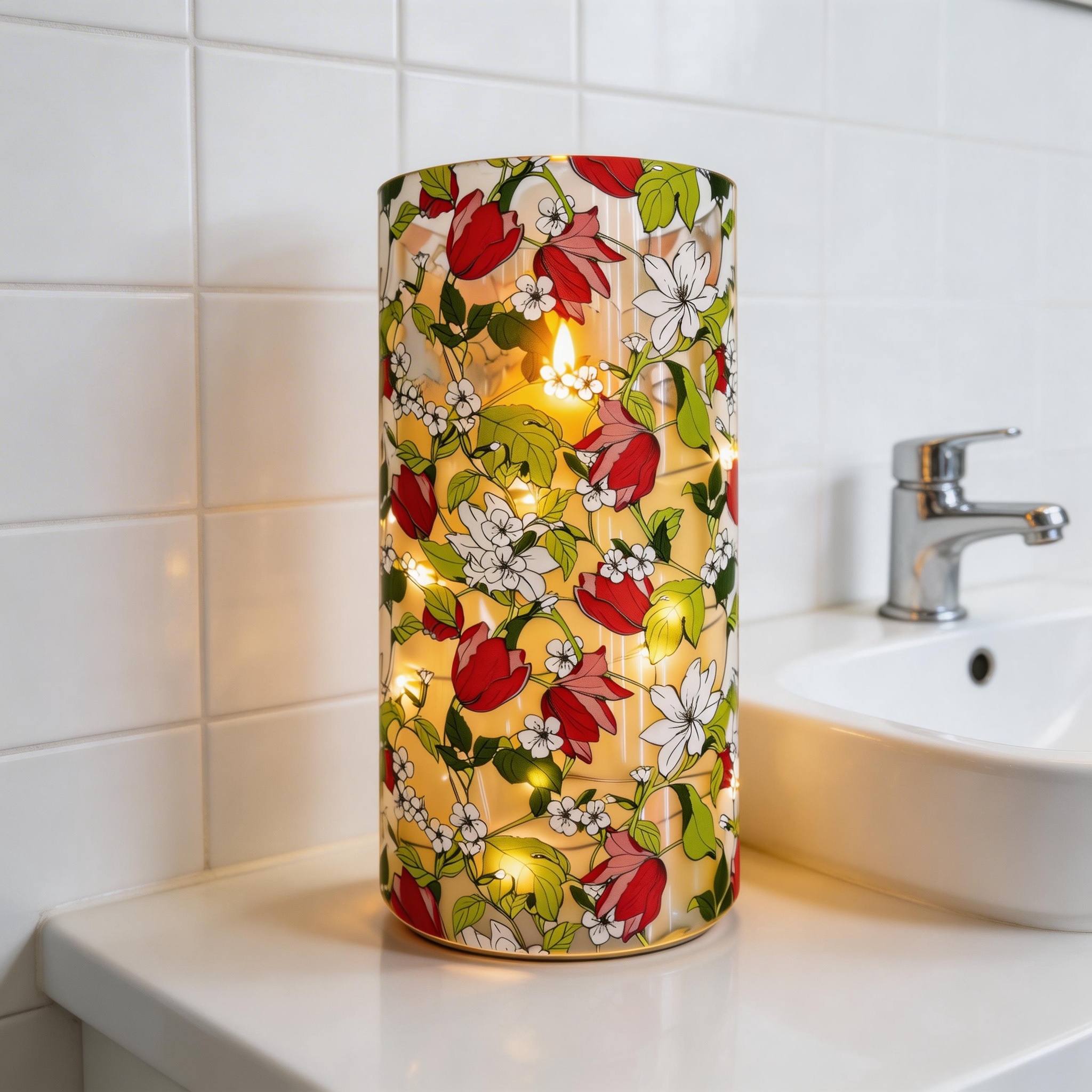 Uv-printed new handcrafted floral pattern replaceable luminous decorative candle 7.5 electronic candle factory direct sales Application Scenario