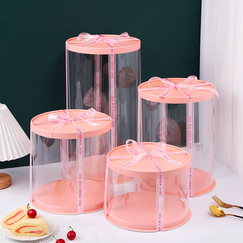 Round transparent birthday cake box, 4, 4, 6, 6, 8, 8, 10, 10, 12 inches, single, double, high, black, white, gold, silver, red, blue, flower, pastry, toy packing box, cake packaging box Application Scenario