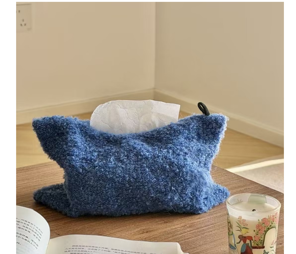 Knitted high-end car fabric tissue box, living room tissue storage box, car desktop storage bag