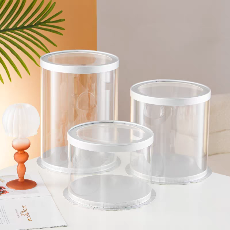 Round transparent birthday cake box, 4, 4, 6, 6, 8, 8, 10, 10, 12 inches, single, double, high, black, white, gold, silver, red, blue, flower, pastry, toy packing box, cake packaging box Specification image