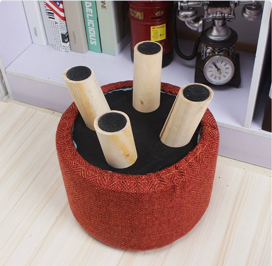 Cotton and linen fabric solid wood round stools, coffee tables, low stools, children's shoe-changing stools, living room and bedroom solid-color detachable cloth cover stools Application Scenario