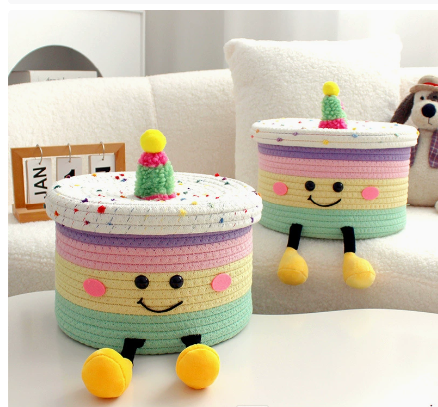 Fun doll cake storage basket, children's toys, cartoon cotton rope woven basket, living room table, snack organization box Application Scenario