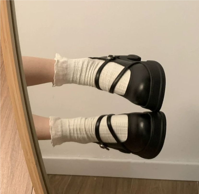黑色玛丽珍鞋女单鞋细高跟凉鞋白色袜子春秋款