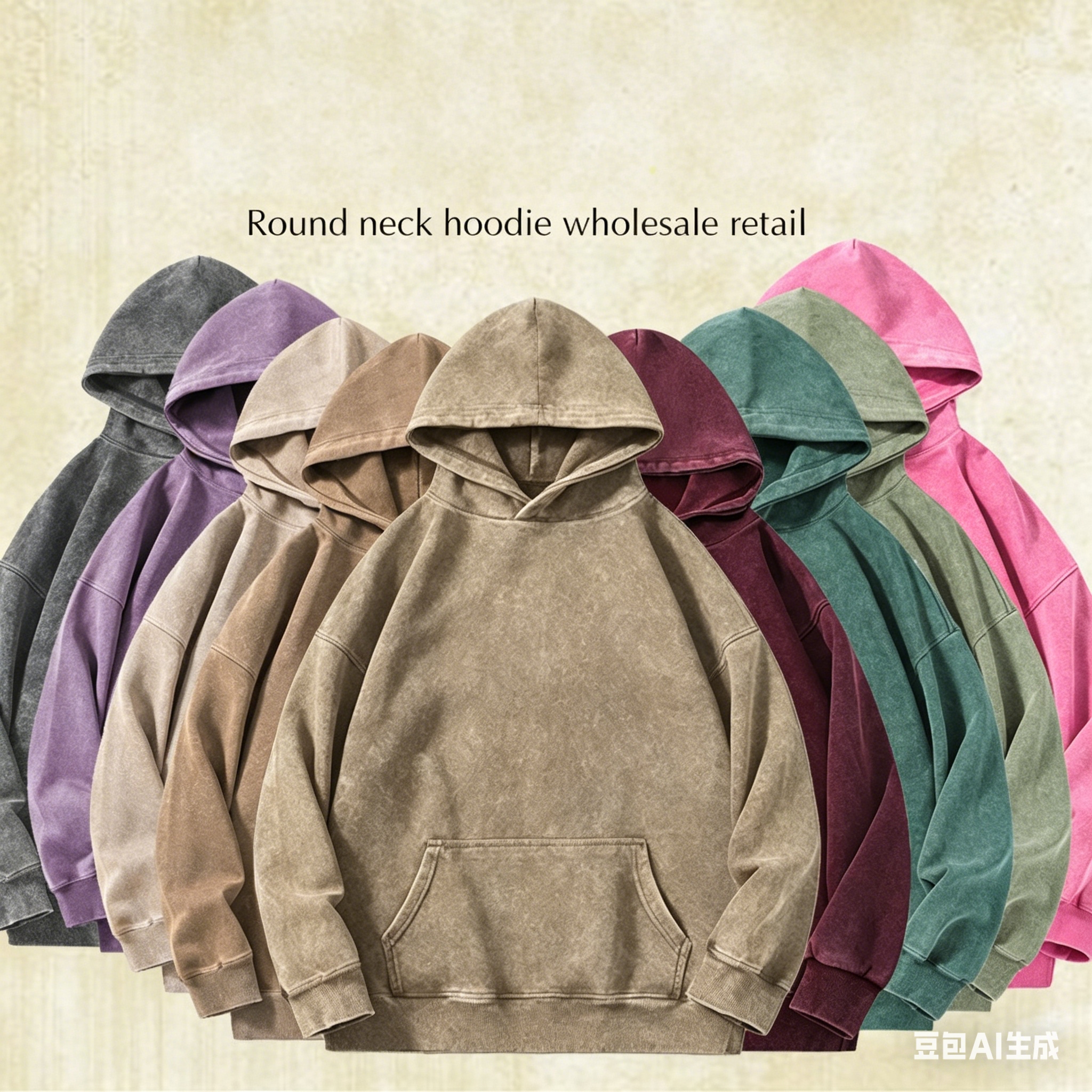 A new American-style retro washed and aged hoodie, a trendy and loose 350g versatile hoodie for both men and women Specification drawing