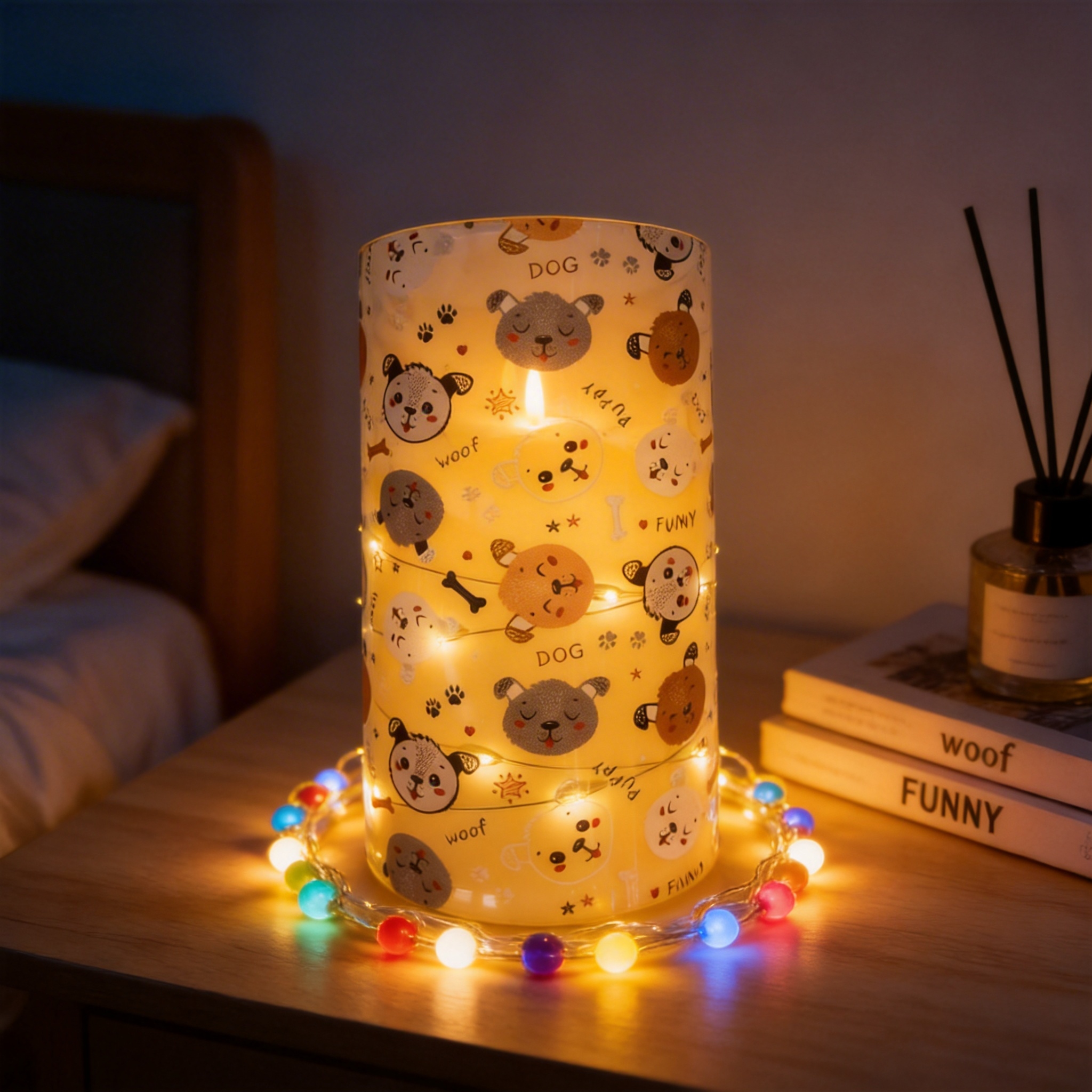 New UV-printed Happy Puppy transparent pattern luminous decorative candle 7.5 electronic candle factory direct sales Item Picture