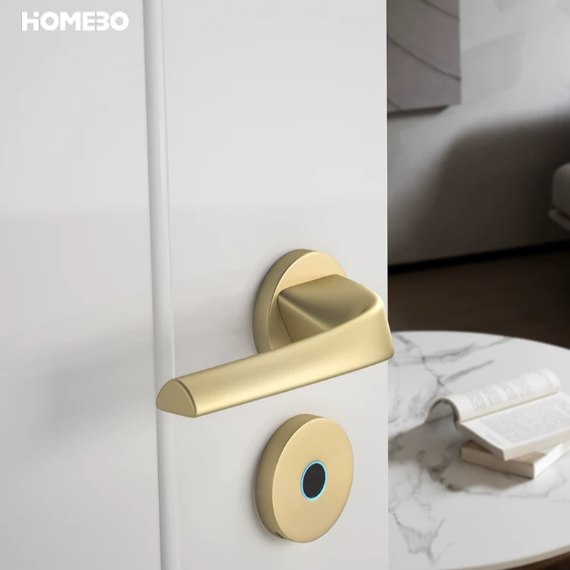 Haobao indoor office smart fingerprint door lock, bedroom silent home room door lock, simple solid wood door handle Specification image