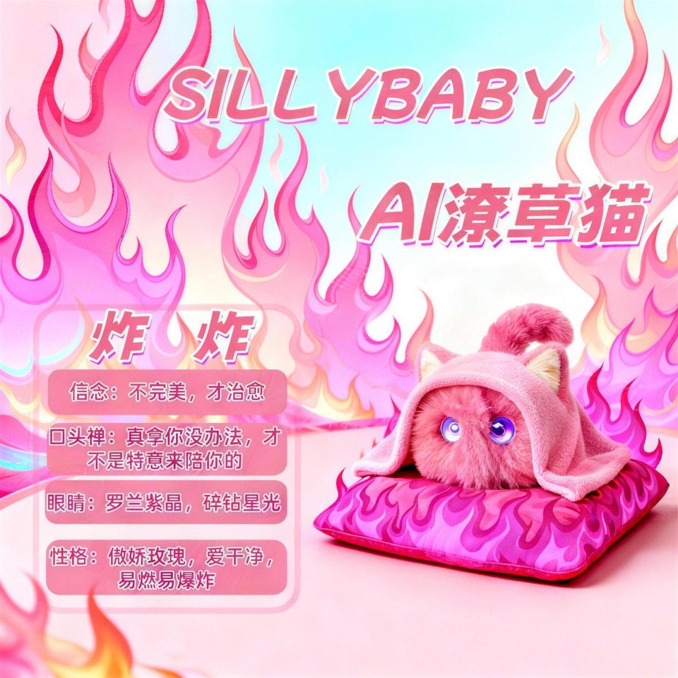 粉色AI潦草猫毛绒玩具星星人AI玩具毛绒玩偶可爱软萌 plush