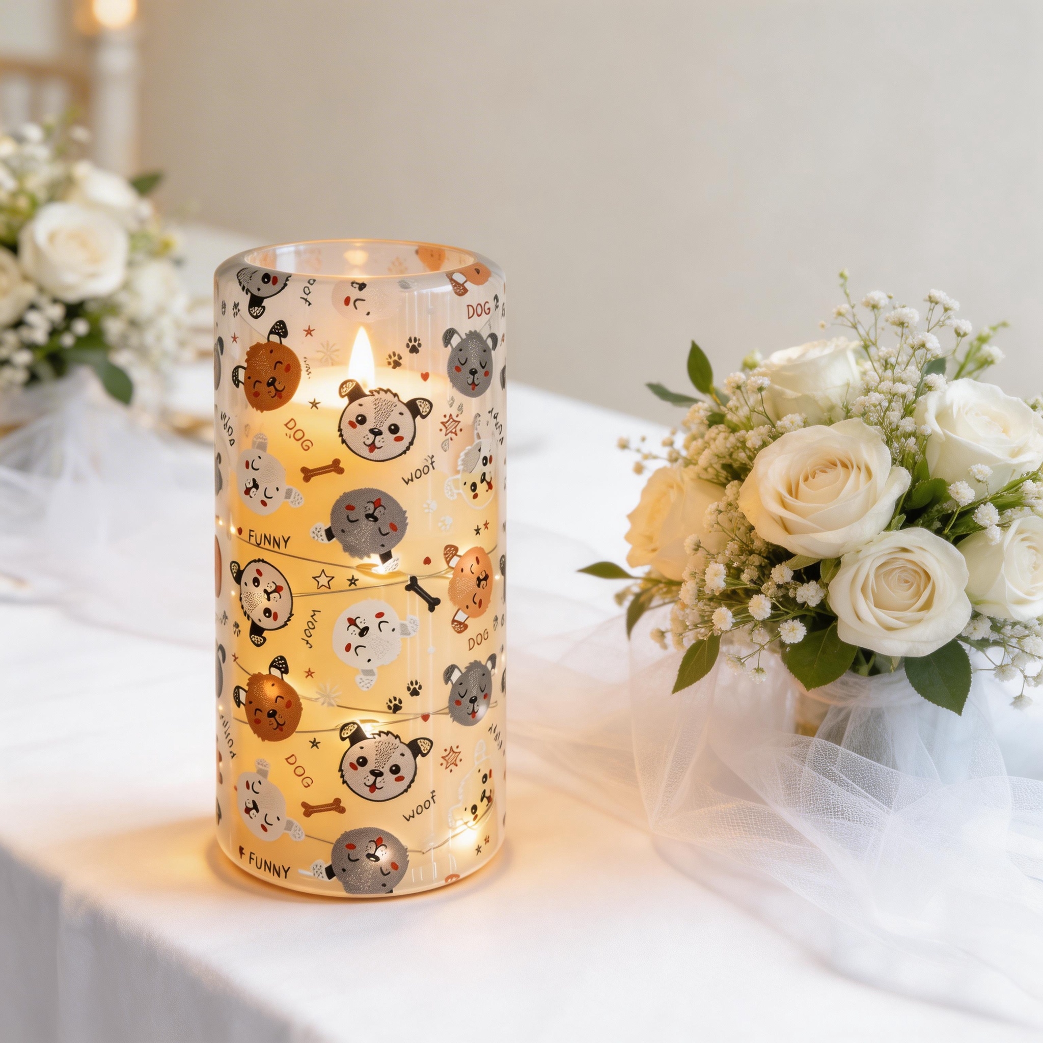 New UV-printed Happy Puppy transparent pattern luminous decorative candle 7.5 electronic candle factory direct sales