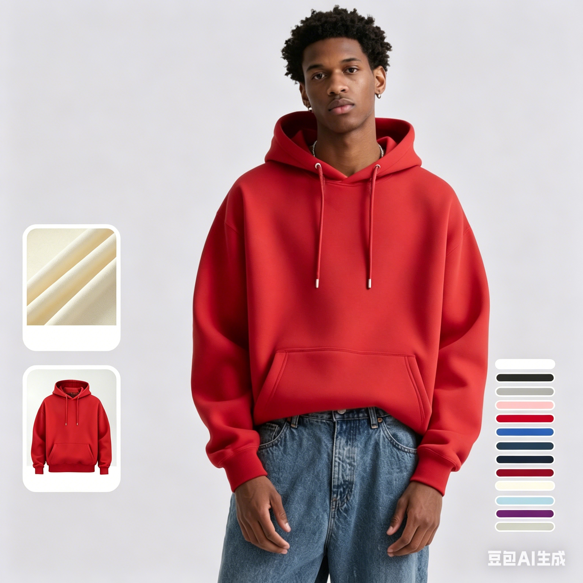 320G heavyweight red hooded sweatshirt for both men and women, 2025 new spring and autumn trendy brand top, men's hooded jacket Specification image