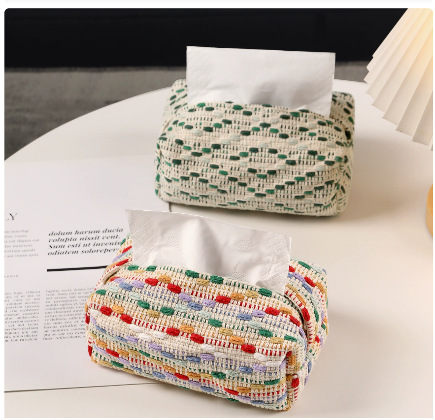 Home creative tissue box, tissue napkin, living room car storage box, fabric tissue box, tissue box, ins style Specification image
