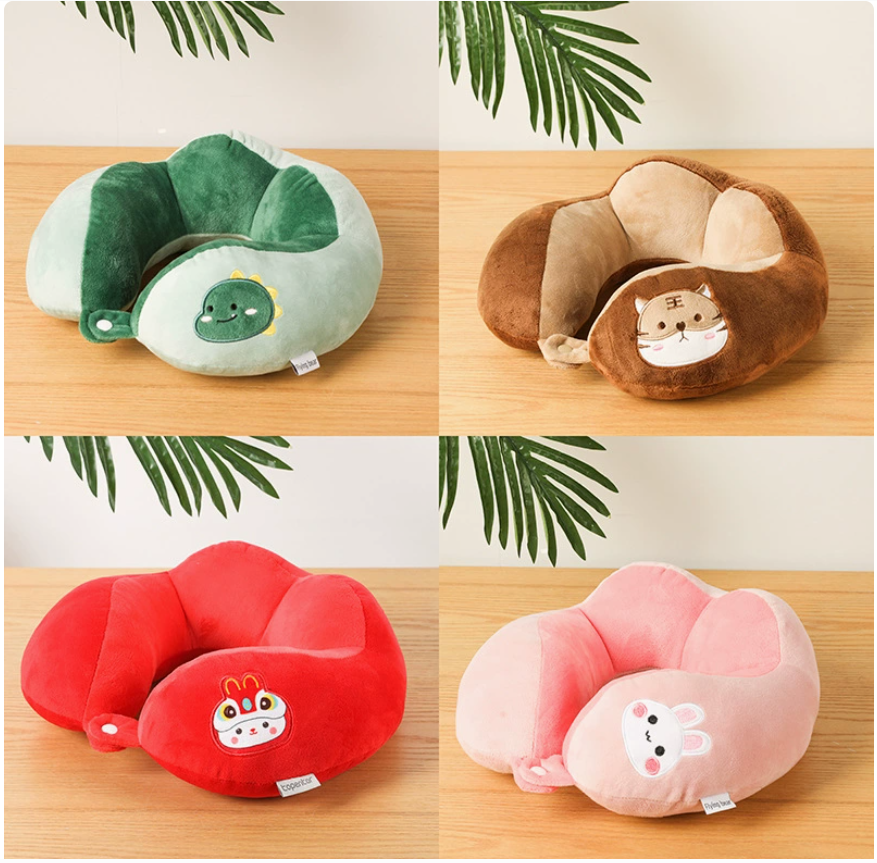 Hump U-shaped pillow, cartoon green dinosaur, office nap neck pillow, travel airplane neck pillow with logo printing wholesale Specification image