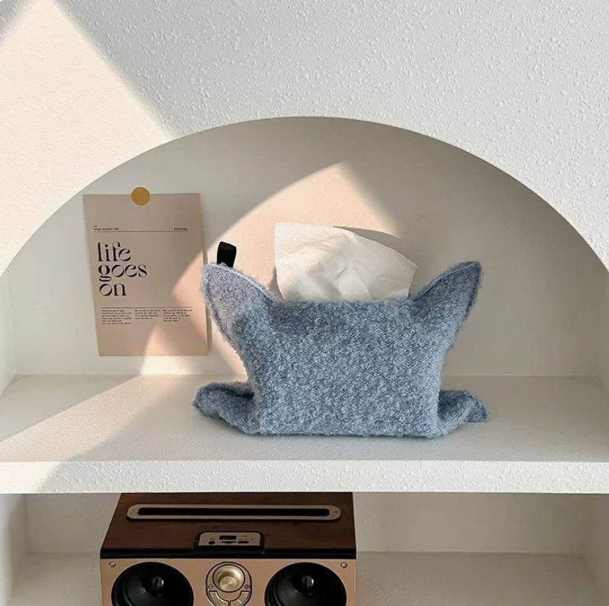 Knitted high-end car fabric tissue box, living room tissue storage box, car desktop storage bag details Picture