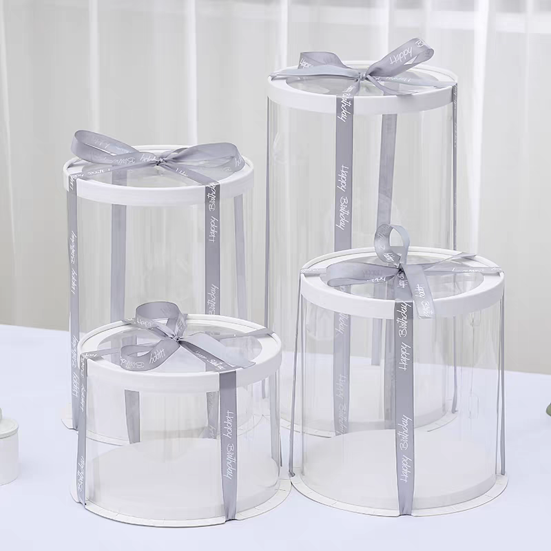 Round transparent birthday cake box, 4, 4, 6, 6, 8, 8, 10, 10, 12 inches, single, double, high, black, white, gold, silver, red, blue, flower, pastry, toy packing box, cake packaging box