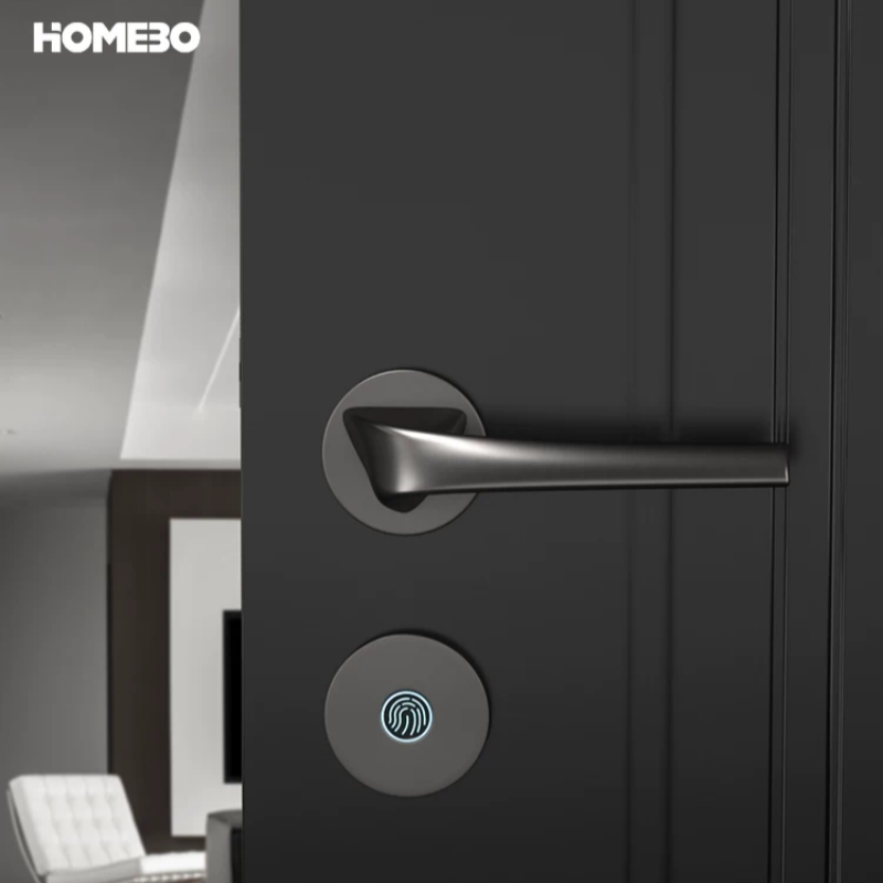 Haobao indoor office smart fingerprint door lock, bedroom silent home room door lock, simple solid wood door handle Item Picture