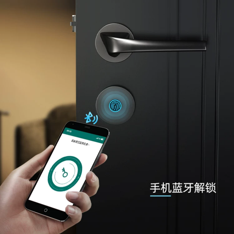 Haobao indoor office smart fingerprint door lock, bedroom silent home room door lock, simple solid wood door handle details Picture