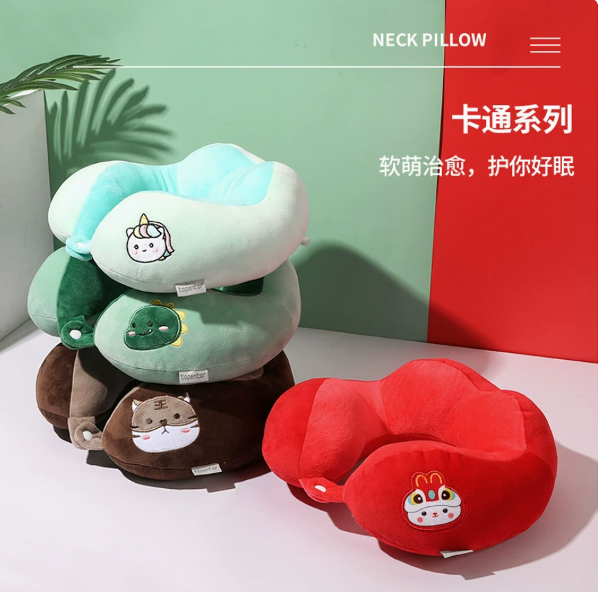 Hump U-shaped pillow, cartoon green dinosaur, office nap neck pillow, travel airplane neck pillow with logo printing wholesale details Picture