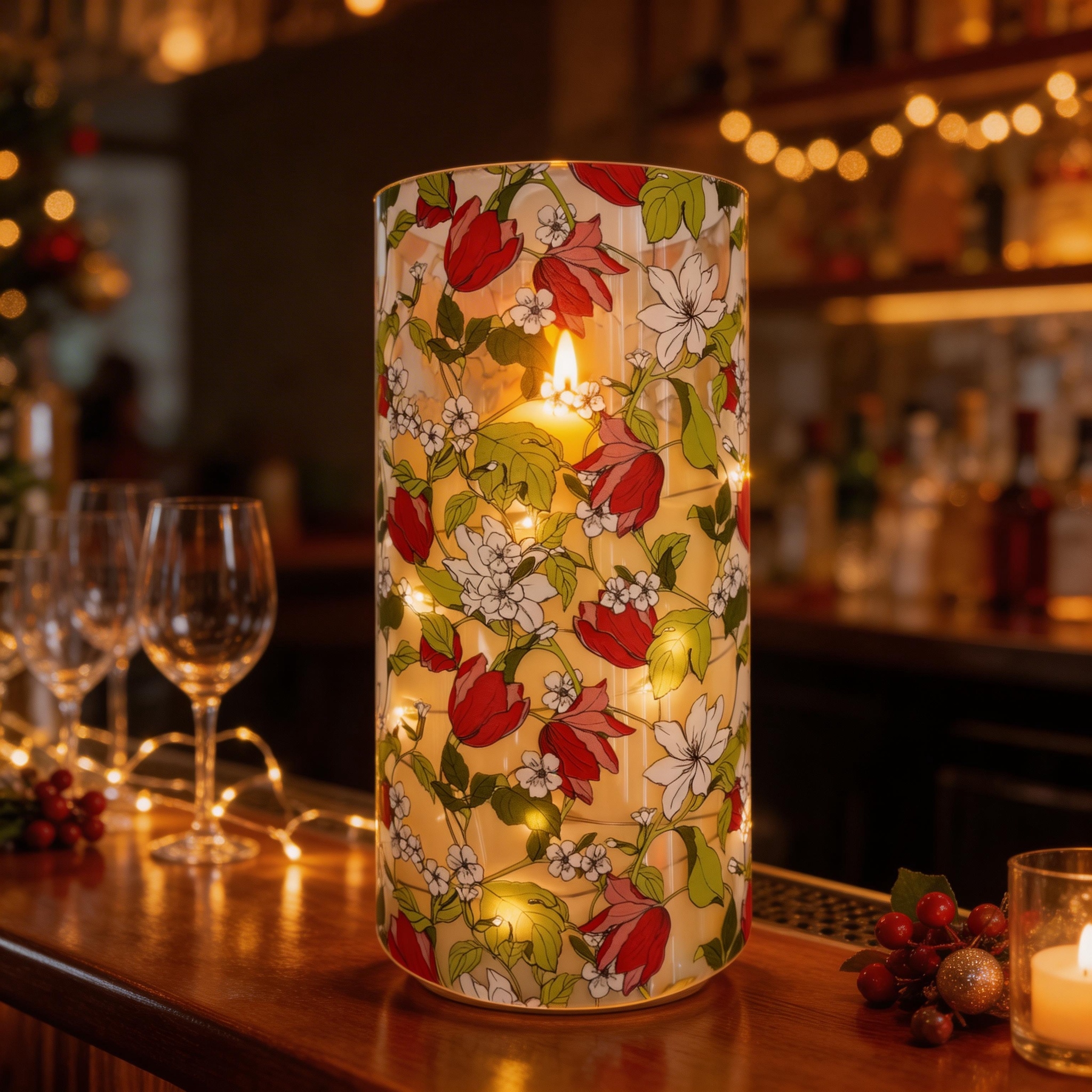 Uv-printed new handcrafted floral pattern replaceable luminous decorative candle 7.5 electronic candle factory direct sales Item Picture