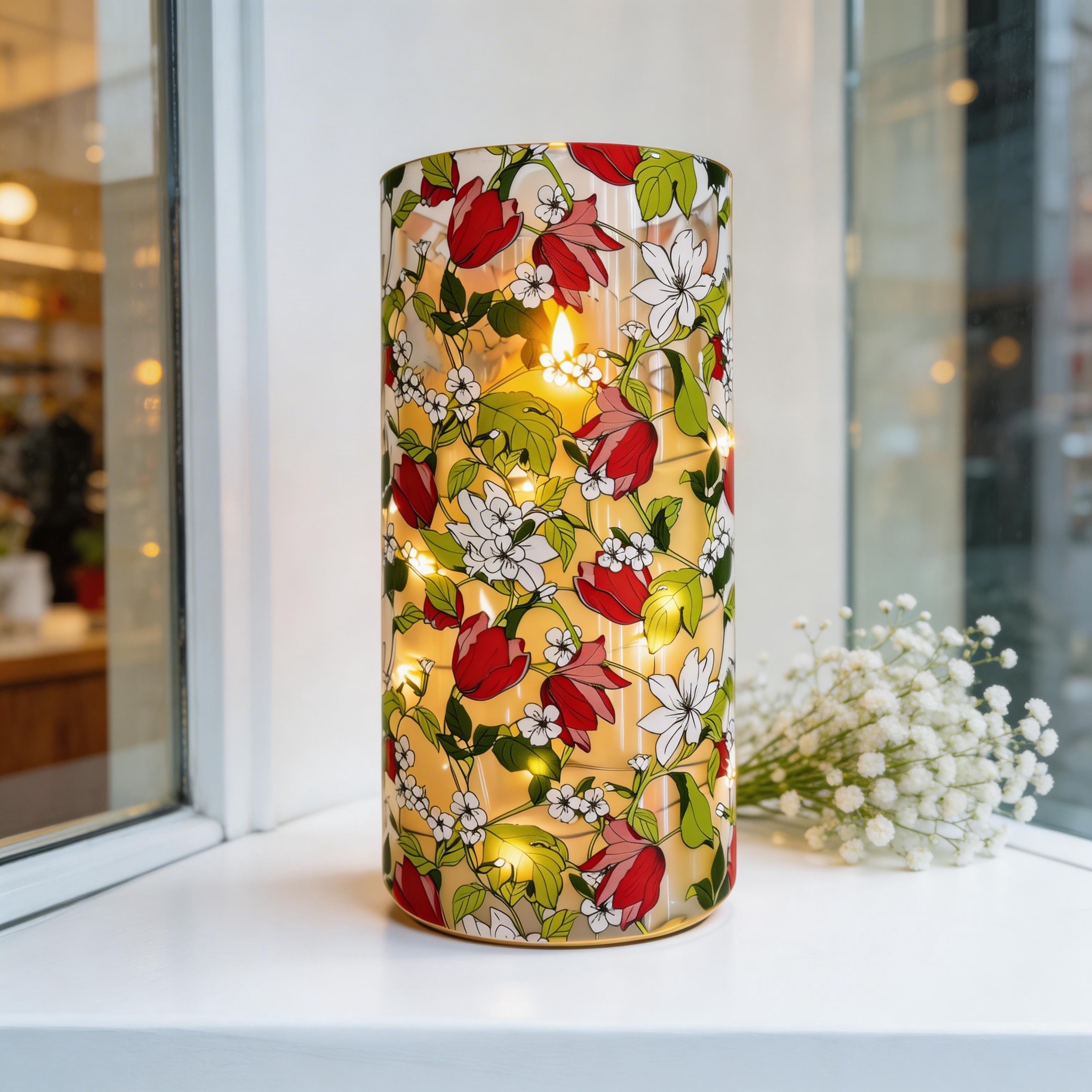 Uv-printed new handcrafted floral pattern replaceable luminous decorative candle 7.5 electronic candle factory direct sales