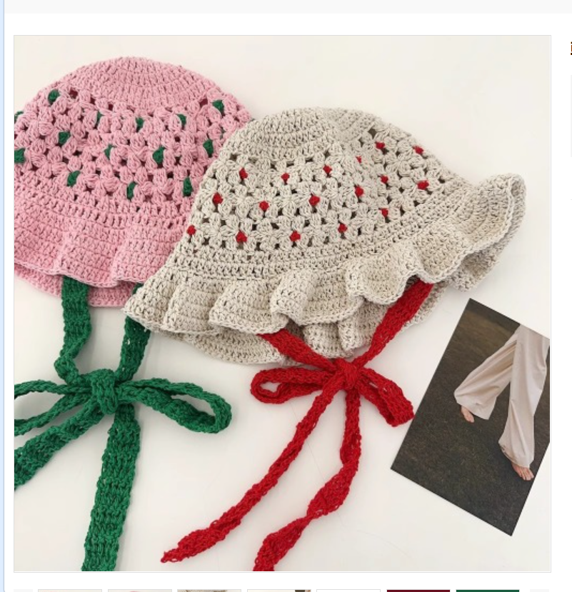 Korean style trendy retro handcrafted crochet color-blocking fisherman hat for women, new spring and summer style with hollowed-out straps to show off the face, small basin hat