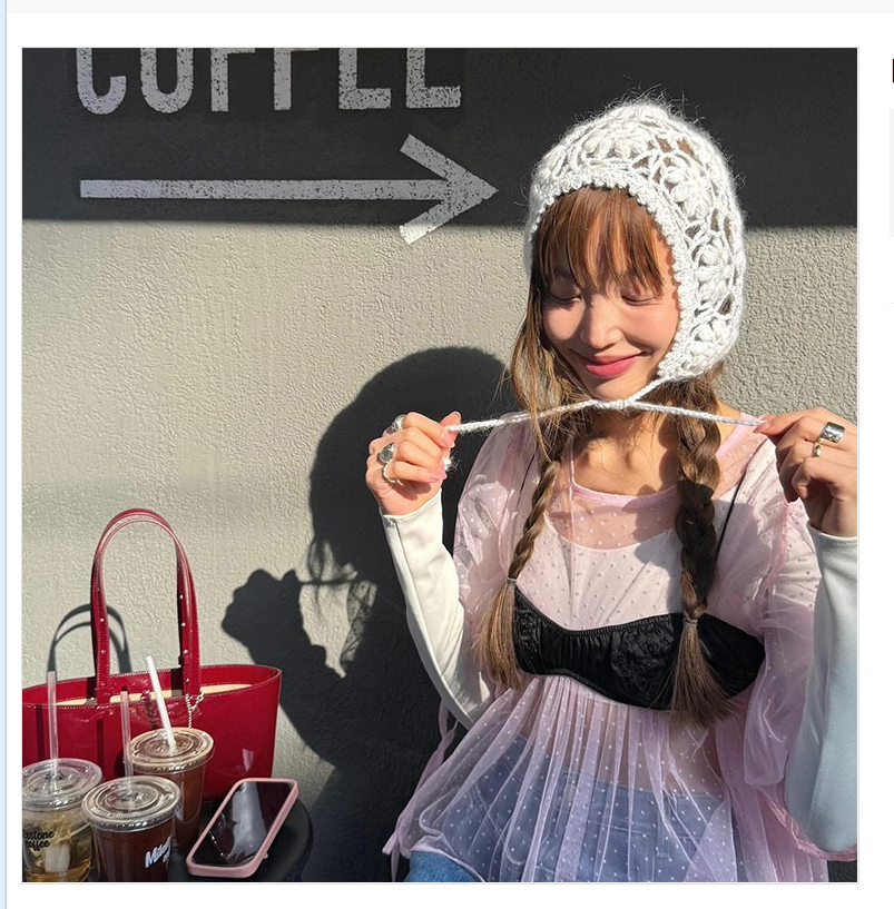 White handcrafted crochet flower headpiece for women, summer Korean-style thin hollowed-out hat, small pullover knitted hat that shows off the face Specification image