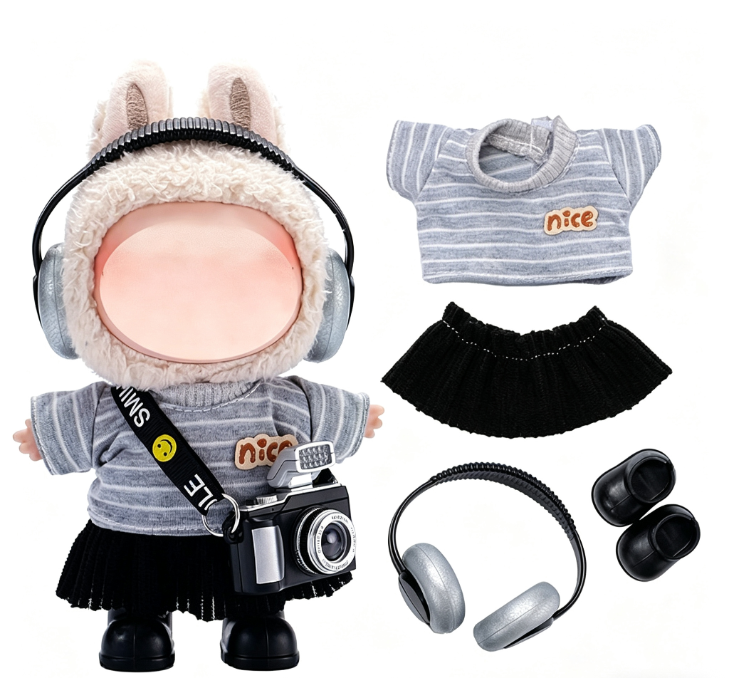 Only the baby clothes are suitable for 17cm first, second and third generation Bubu baby clothes, shoes, headphones, photo machines and plush toys Application Scenario