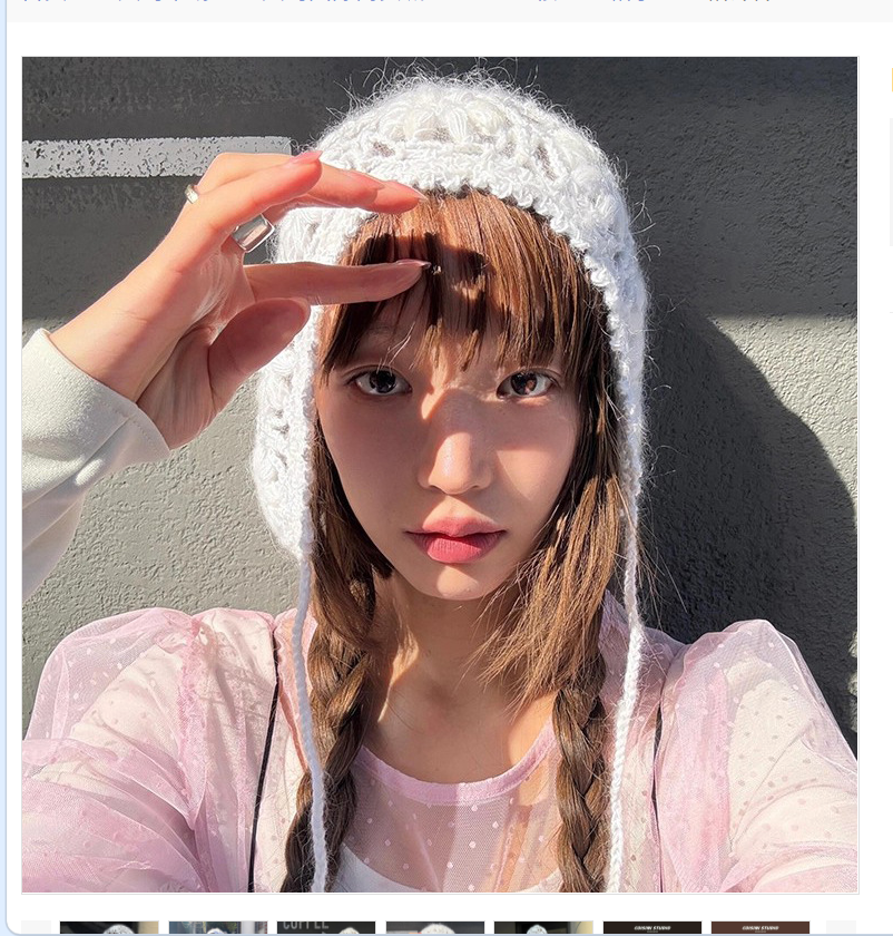 White handcrafted crochet flower headpiece for women, summer Korean-style thin hollowed-out hat, small pullover knitted hat that shows off the face Application Scenario