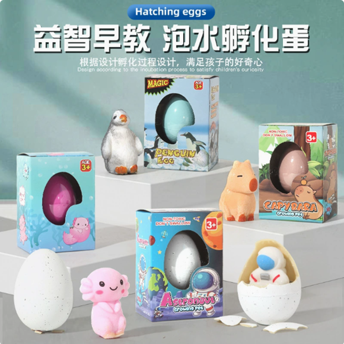严选跨境新款动物泡水孵化摆摊玩具孵化蛋益智礼物