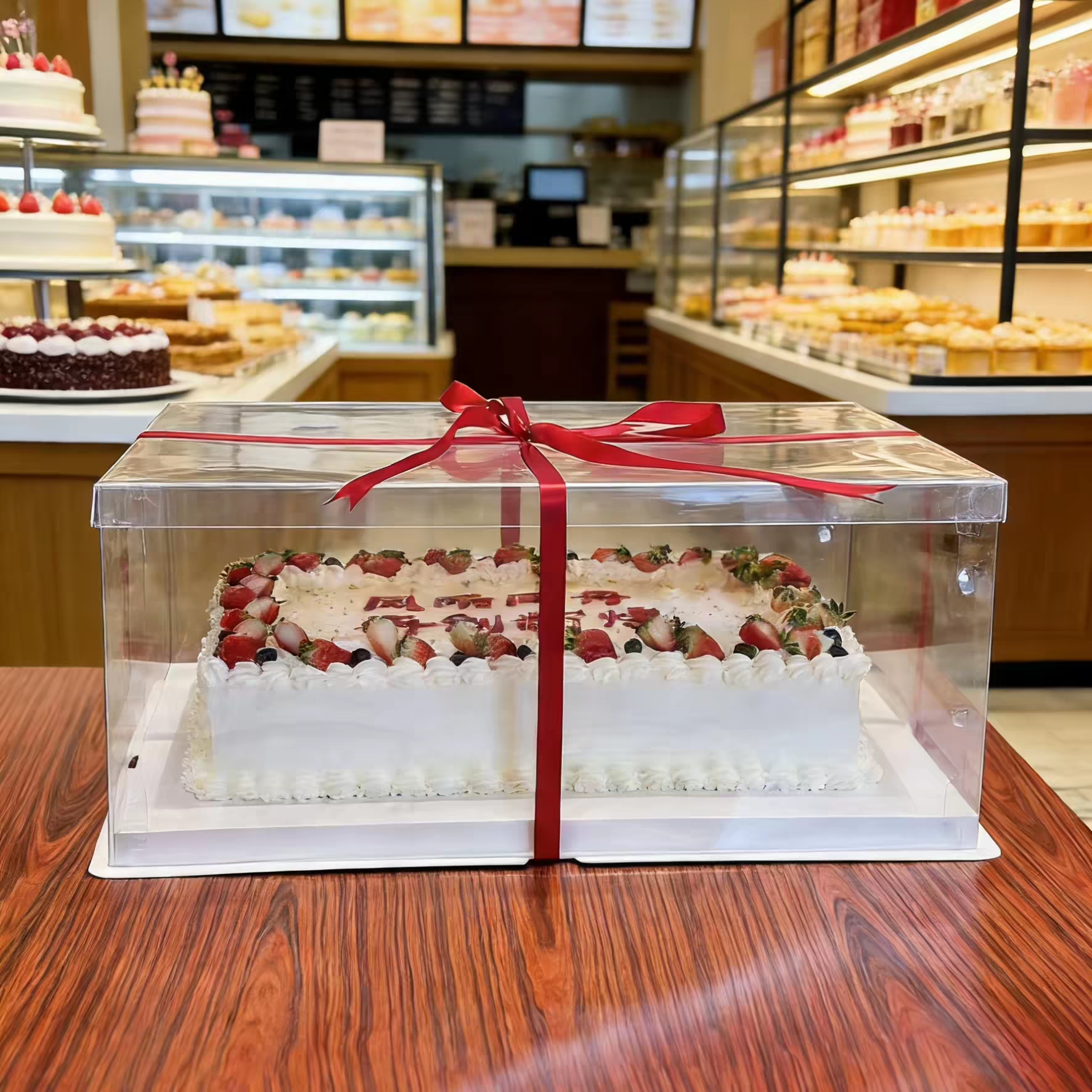 Extra-large rectangular cake boxes, 22 inches, 26 inches, 28 inches, transparent cake packaging boxes for festival parties and opening ceremonies Application Scenario