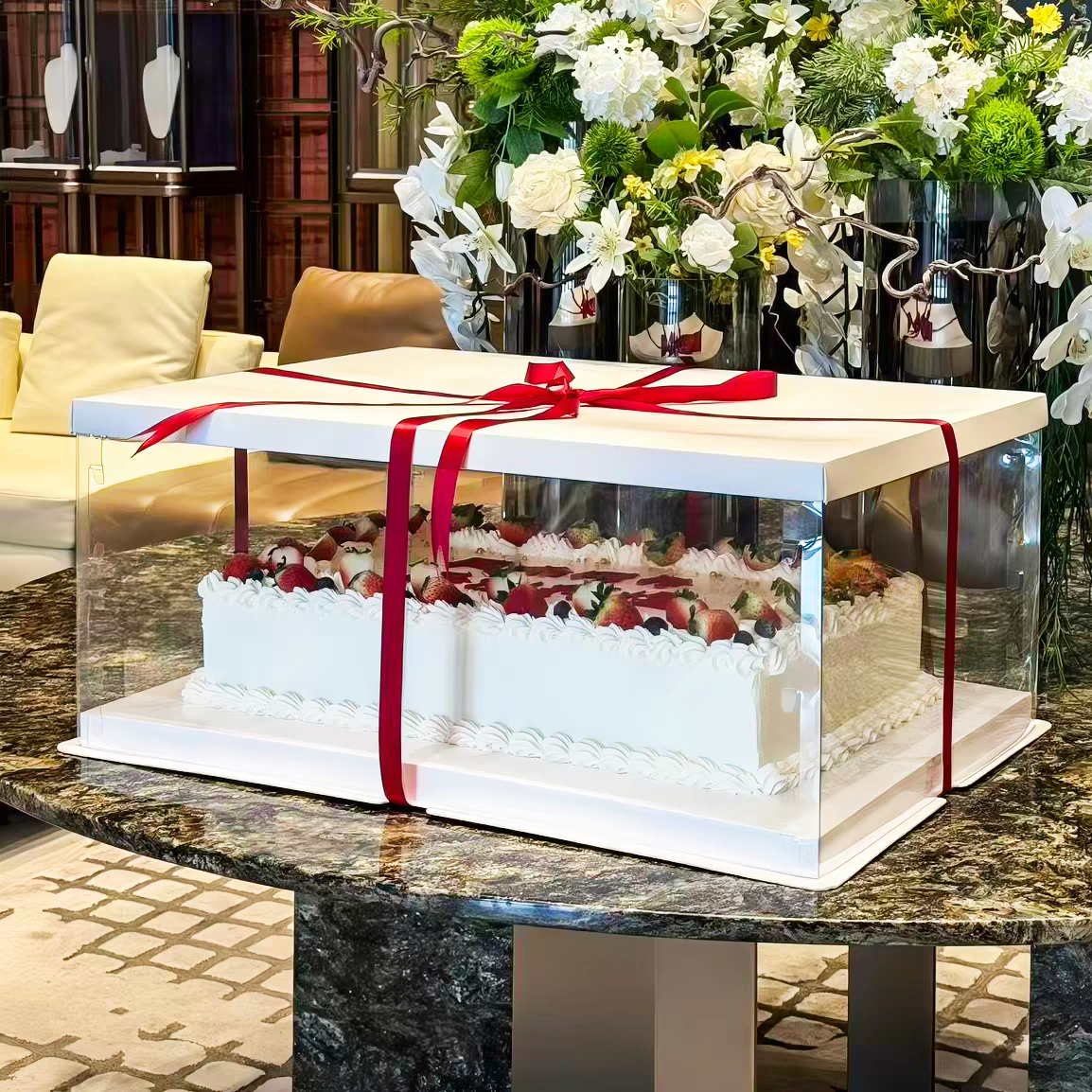 Extra-large rectangular cake boxes, 22 inches, 26 inches, 28 inches, transparent cake packaging boxes for festival parties and opening ceremonies Specification image
