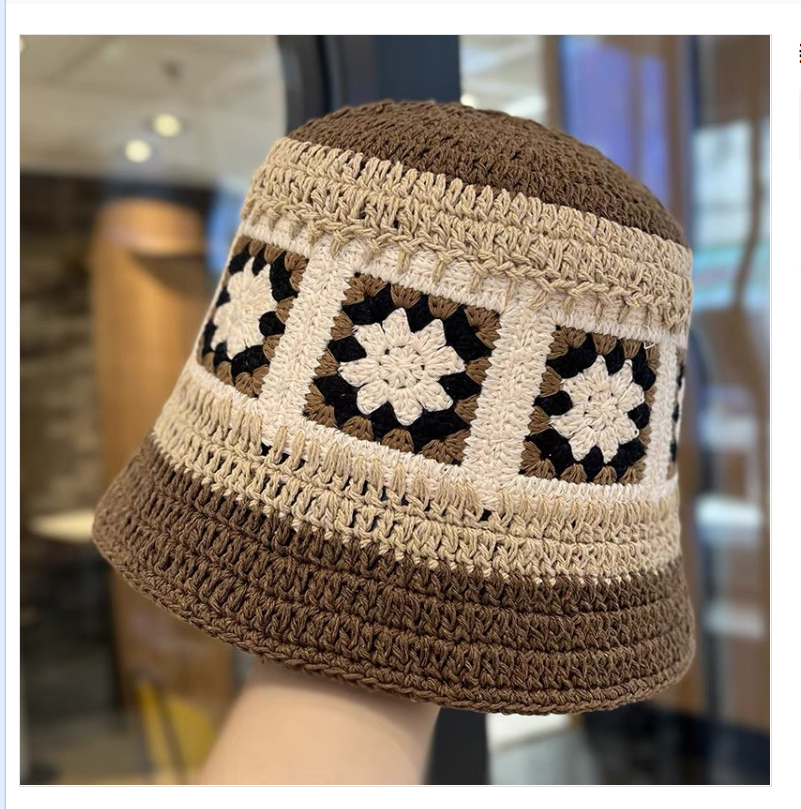 New grandmother checkered fisherman's hat, woven sun hat, hand-cut retro knitted hat, colorful vacation sun hat Application Scenario