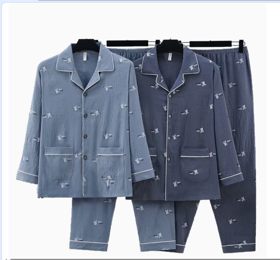 New spring and autumn long-sleeved men's cloud cotton pajamas, double pocket trousers, overweight and oversized open-button lapel set Application Scenario