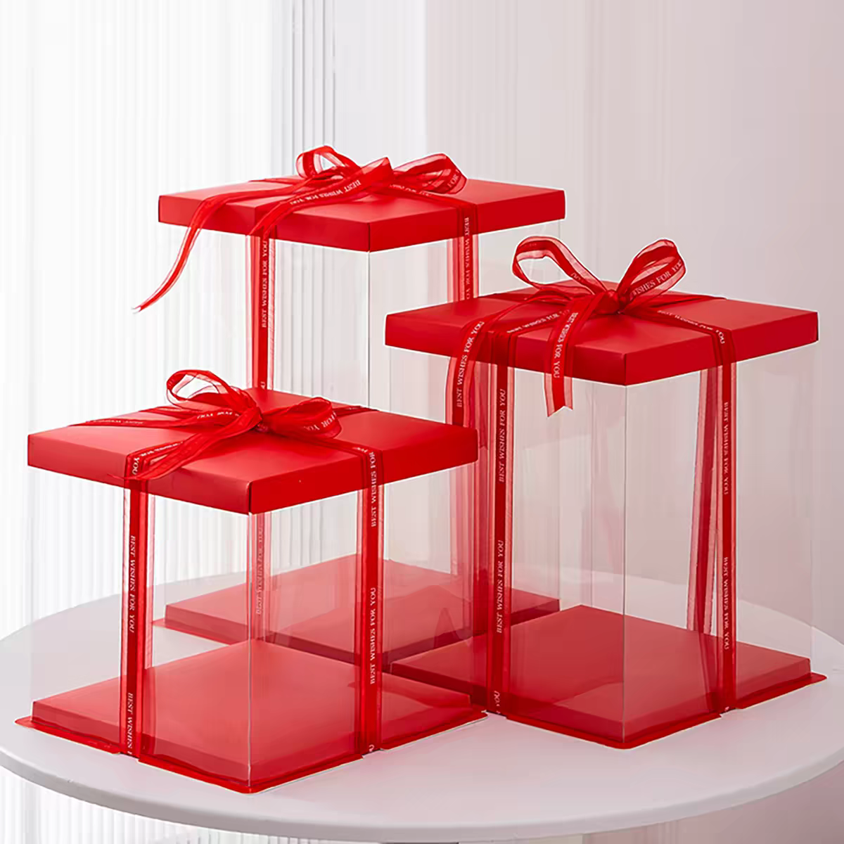 Transparent cake box packaging box, birthday cake packing box, 6, 6, 8, 8, 10, 10, 12 inches, single or double layer, raised and thickened