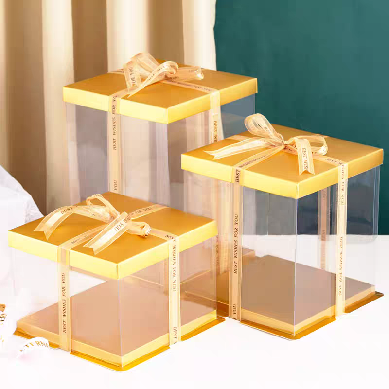 Transparent cake box packaging box, birthday cake packing box, 6, 6, 8, 8, 10, 10, 12 inches, single or double layer, raised and thickened Application Scenario