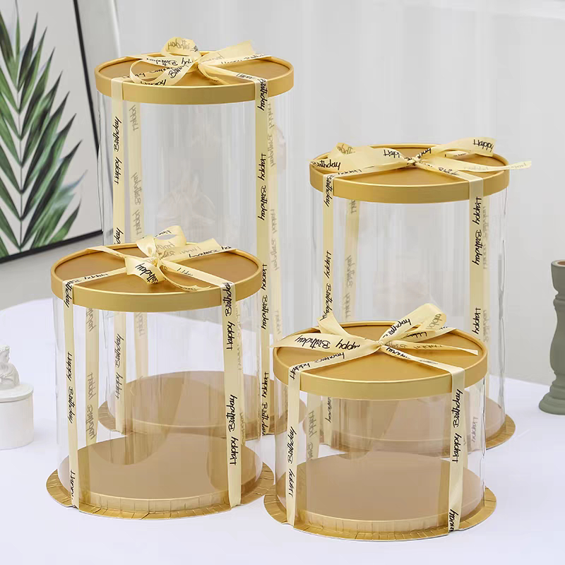 The popular transparent birthday cake box packaging box is 4 inches, 5 inches, 6 inches, 8 inches and 10 inches high. It is a snack packaging cake box Specification image