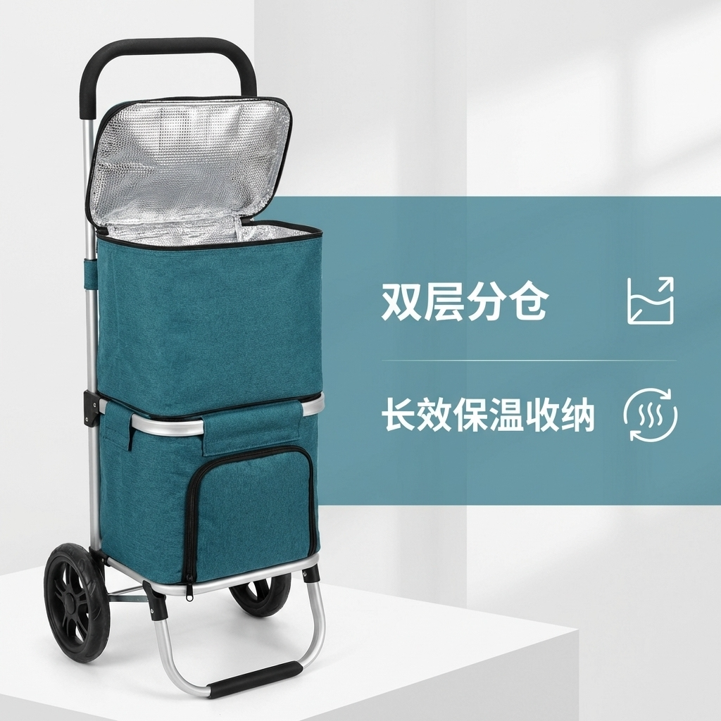 折叠便携双层铝合金购物车手拉车双层小拉车买菜车轻便实用多功能购物推车