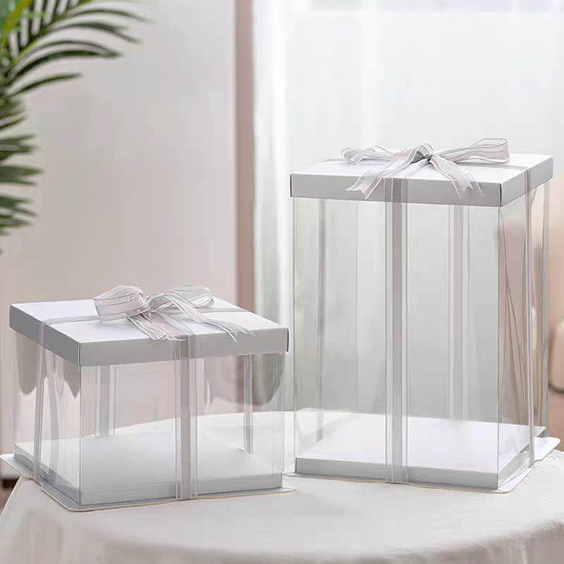 Transparent cake box packaging box, birthday cake packing box, 6, 6, 8, 8, 10, 10, 12 inches, single or double layer, raised and thickened Item Picture