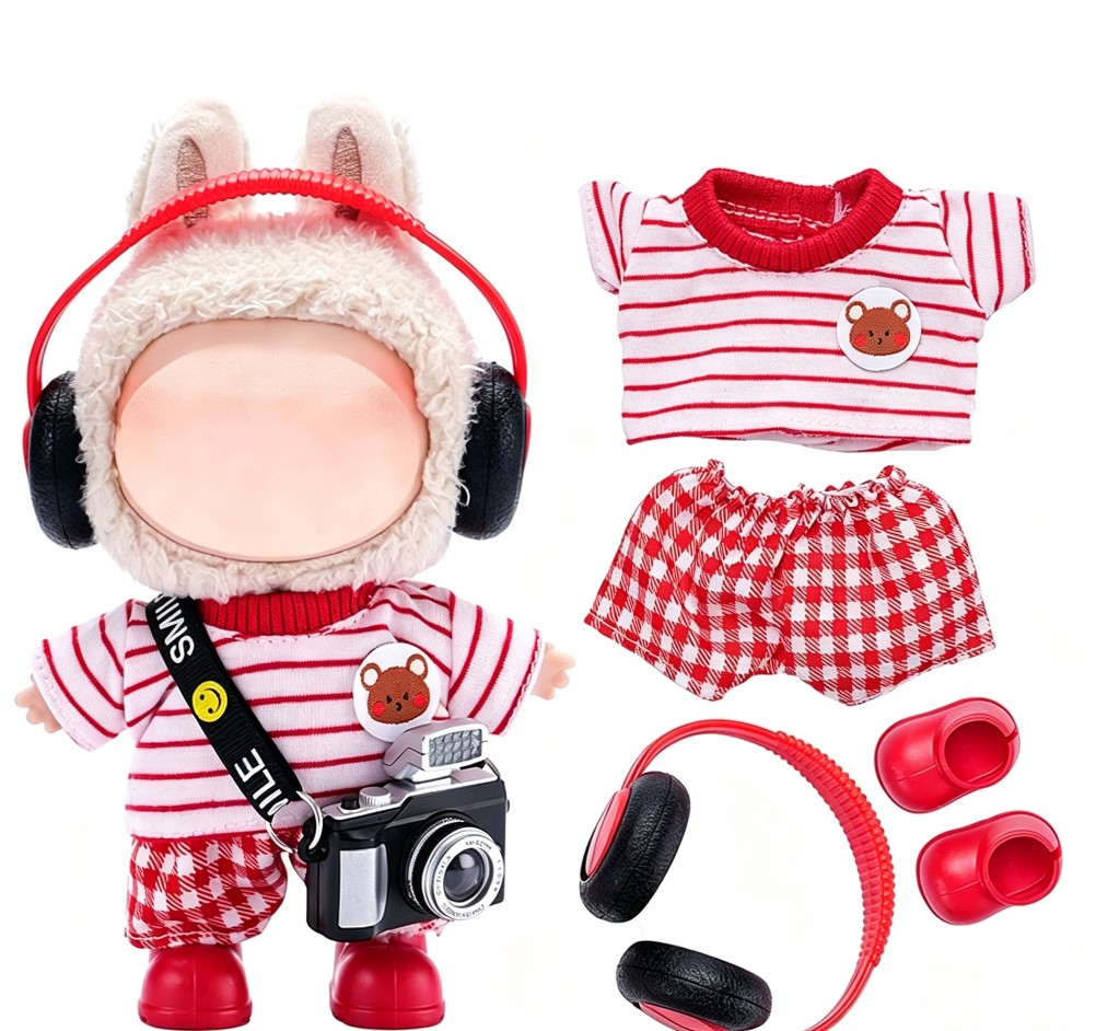 Only the baby clothes are suitable for 17cm first, second and third generation Bubu baby clothes, shoes, headphones, photo machines, plush toys, and can be worn as clothes and skirts details Picture