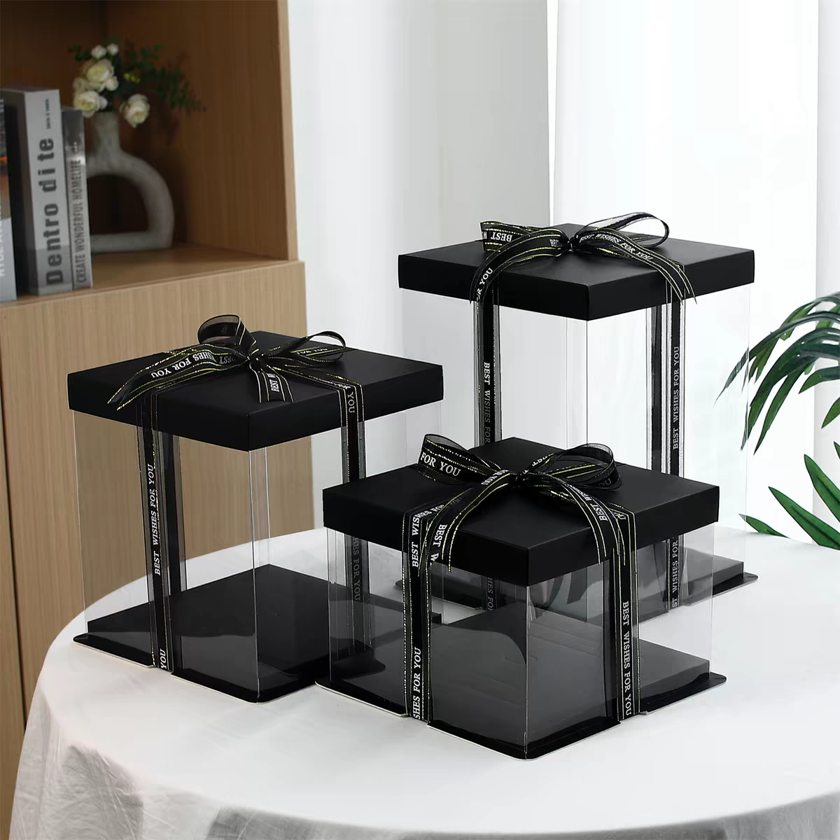 Transparent cake box packaging box, birthday cake packing box, 6, 6, 8, 8, 10, 10, 12 inches, single or double layer, raised and thickened details Picture